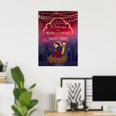 Poster Mehndi Sangeet fairy lights dancing couple welcome (Bureau à domicile)