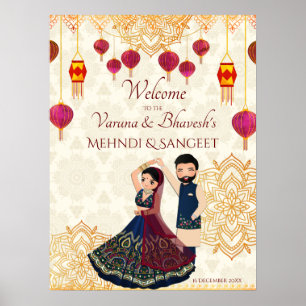 Poster Mehndi & sangeet manadala et couple indien mignon