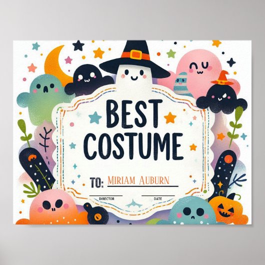 Poster Meilleur Certificat de Costume - Joli thème fantôm (Devant)