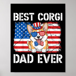 Poster Meilleur Corgi Papa Jamais Drapeau Américain Chien