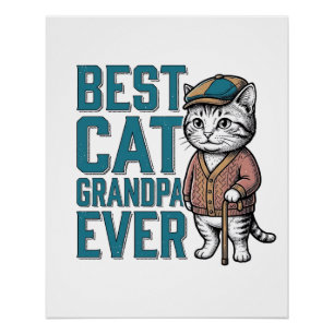 Poster Meilleur Grand-Père Chat Incroyable Chemise Vintag
