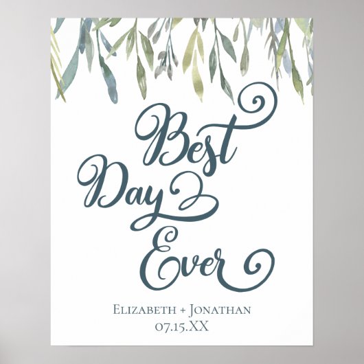 Poster Meilleur Jour Ever Elegant Aquarelle Mariage (Devant)