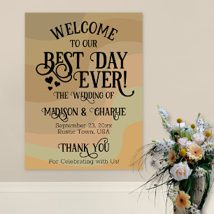Poster Meilleur Jour Jamais Earthtone Retro Mariage Bienv
