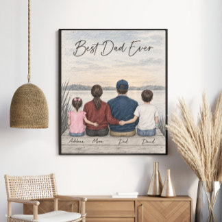 Poster Meilleur Papa de Tous les Temps Portrait de Famill