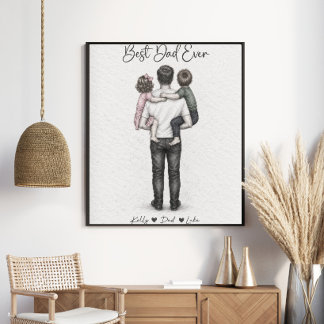 Poster Meilleur Papa Personnalisé Portrait de Papa et Enf