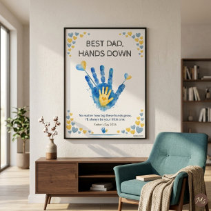 Poster MEILLEUR PÈRE LES MAINS BAS Aquarelle Empreinte de