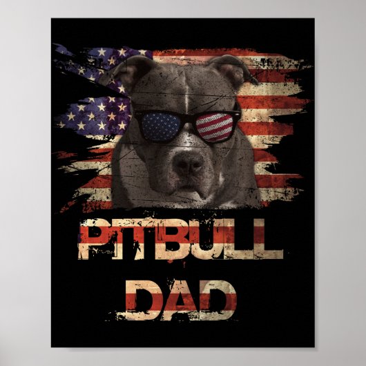 Poster Meilleur Pitbull Papa Ever Chemise American Drapea (Devant)