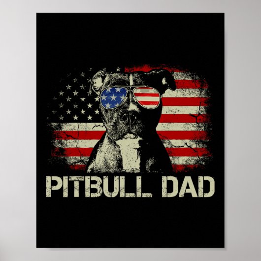 Poster Meilleur Pitbull Papa Jamais Chemise Drapeau Améri (Devant)
