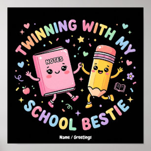 Poster Meilleure amie de l'école Kawaii jumelage amitié