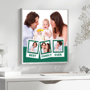 Poster Meilleure famille jamais Collage de 4 photos vert 