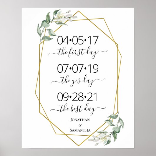 Poster Meilleure journée mariage date oui jour verdure or (Devant)