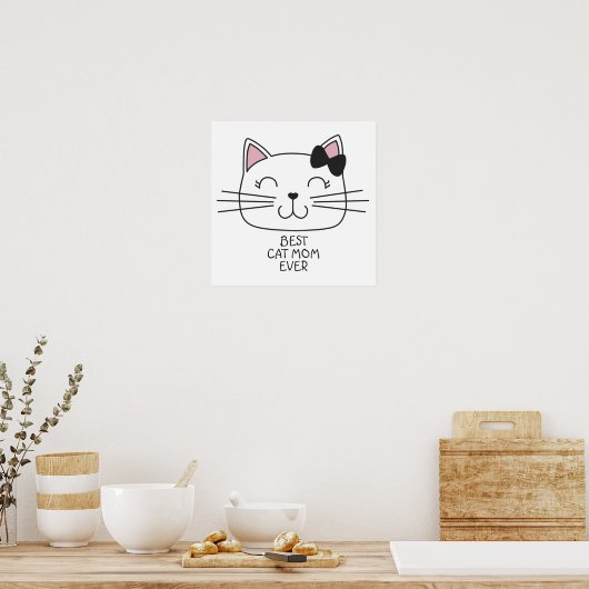 Poster Meilleure maman de chat blanc jamais avec mignonne (Cuisine)