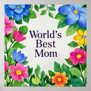 Poster Meilleure maman du monde des fleurs florales