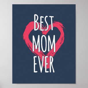 Poster Meilleure Maman Typographie de cœur d'amour