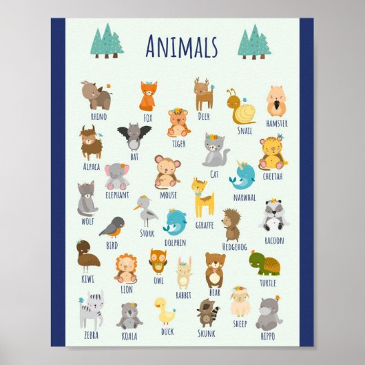 Poster MEKIMI - Animaux illustrés colorés (Devant)
