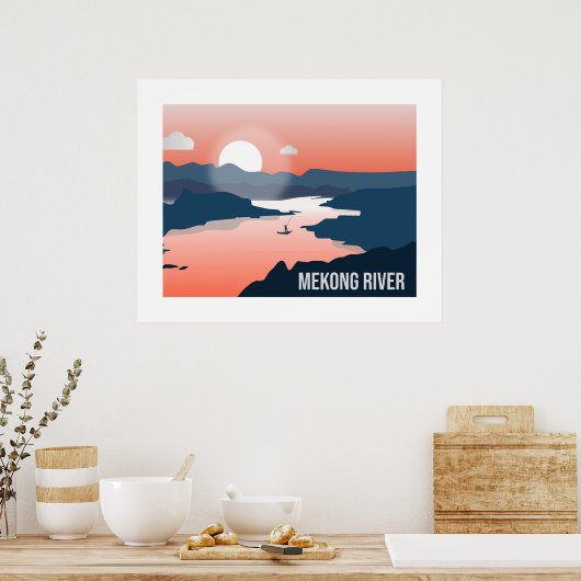 Poster Mekong River Silhouette Coucher du soleil (Cuisine)