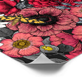 Poster Mélange de fleurs en rouge et gris (Coin)
