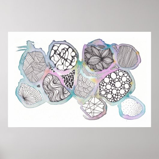 Poster Mélange de médias, noir et blanc, doodle, aquarell (Devant)