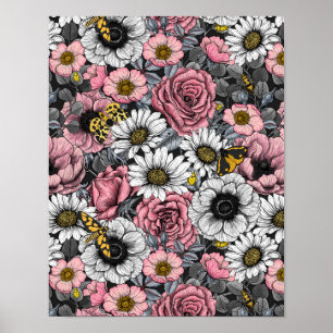 Poster Mélange de papillons de nuit en rose et gris