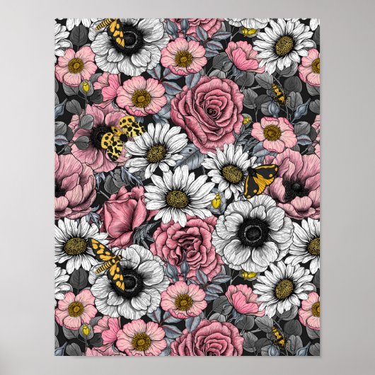 Poster Mélange de papillons de nuit en rose et gris (Devant)
