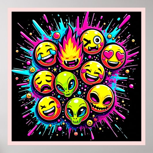 Poster Mélange d'Emoji Néon Funky (Devant)