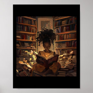 Poster Melanin Afro Femmes Éduqué Lecture Livre noir Son