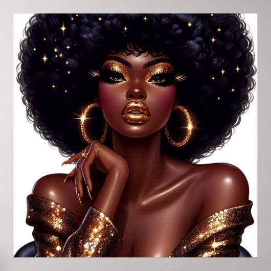 Poster Melanin Chic Afro Beauté avec Accents Glam Or (Devant)