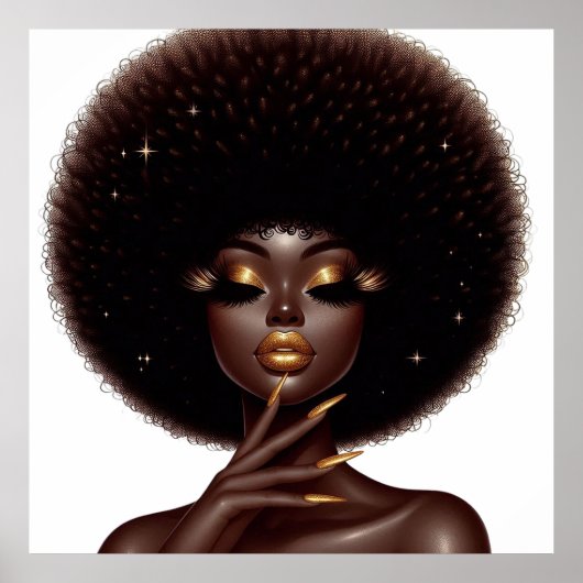 Poster Melanin Chic Afro Beauté avec des accents or (Devant)