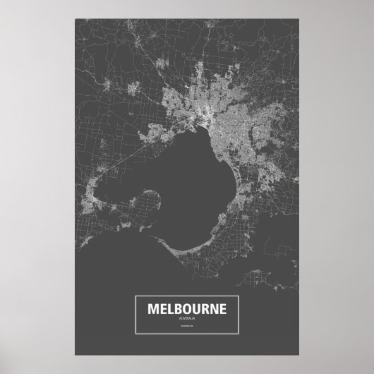 Poster Melbourne, Australie (blanc sur noir) (Devant)