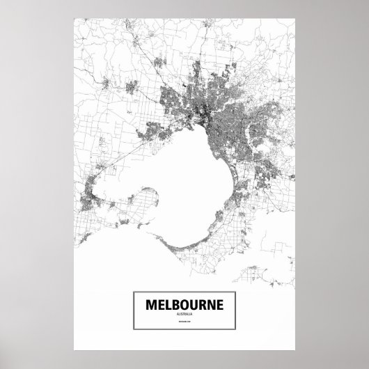 Poster Melbourne, Australie (noir sur blanc) (Devant)