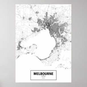 Poster Melbourne, Australie (noir sur blanc, coutume)