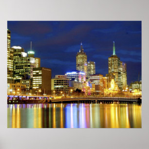 Poster Melbourne, Australie. Une vue nocturne sur les 2