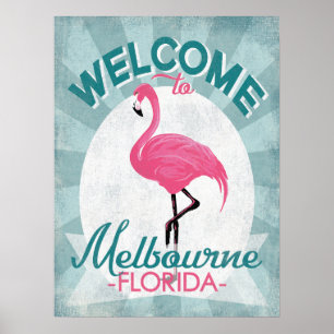 Poster Melbourne Florida Flamant rose rose Retro
