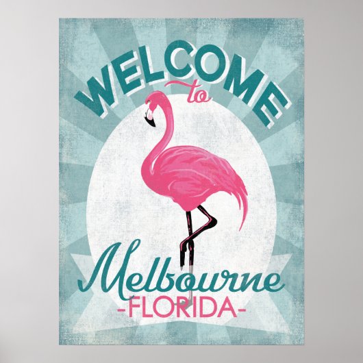 Poster Melbourne Florida Flamant rose rose Retro (Devant)