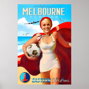 Poster Melbourne Floride Fly Eastern Air Lines Nouveau Vo