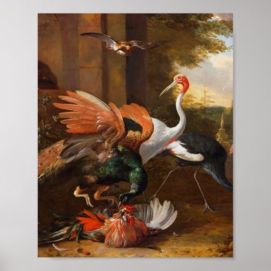 Poster Melchior d'Hondecoeter - Oiseaux dans un parc (Devant)