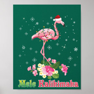 Poster Mele Kalikimaka Flamant rose Père Noël Noël Joyeux