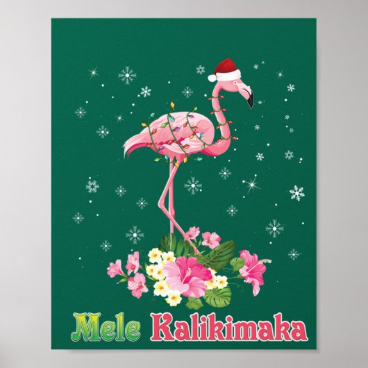 Poster Mele Kalikimaka Flamant rose Père Noël Noël Joyeux (Devant)