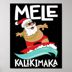 Poster Mele Kalikimaka Hawaiian Christmas Hawaii Surfing
