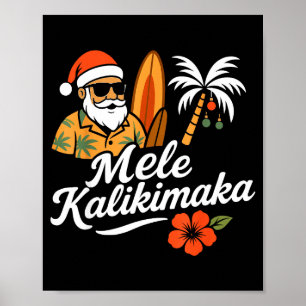 Poster Mele Kalikimaka Noël Hawaïen Chapeau de Père Noël