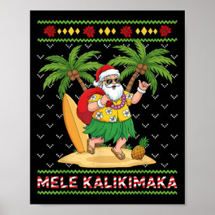 Poster Mele Kalikimaka Retro Père Noël Shaka Hawaii Ugly