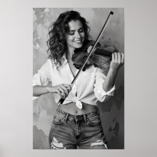 Poster Mélodie de violon monochrome et toile de grâce