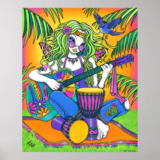 Poster "Melody" Rainbow Guitar Hippie Fairy (Devant)