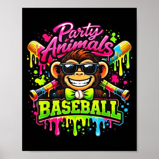 Poster Mème d'animaux de fête baseball singe drôle (Devant)