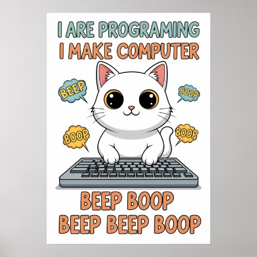 Poster Mème de chat de programmation drôle - "Je suis en (Devant)