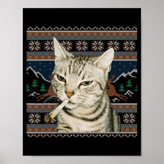 Poster Mème de chat drôle fumant Pull de Noël laid Chat  (Devant)