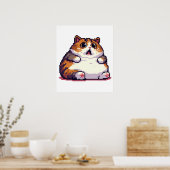Poster Mème de chat gras orange choqué pixel art (Cuisine)