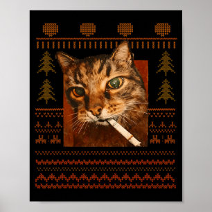 Poster Mème de chat qui fume drôle de Noël laid pour homm