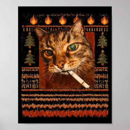 Poster Mème de chat qui fume drôle Noël laid (Devant)