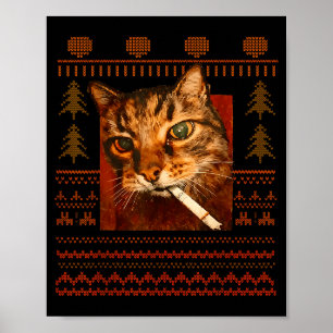 Poster Mème de chat qui fume drôle Noël laid pour hommes